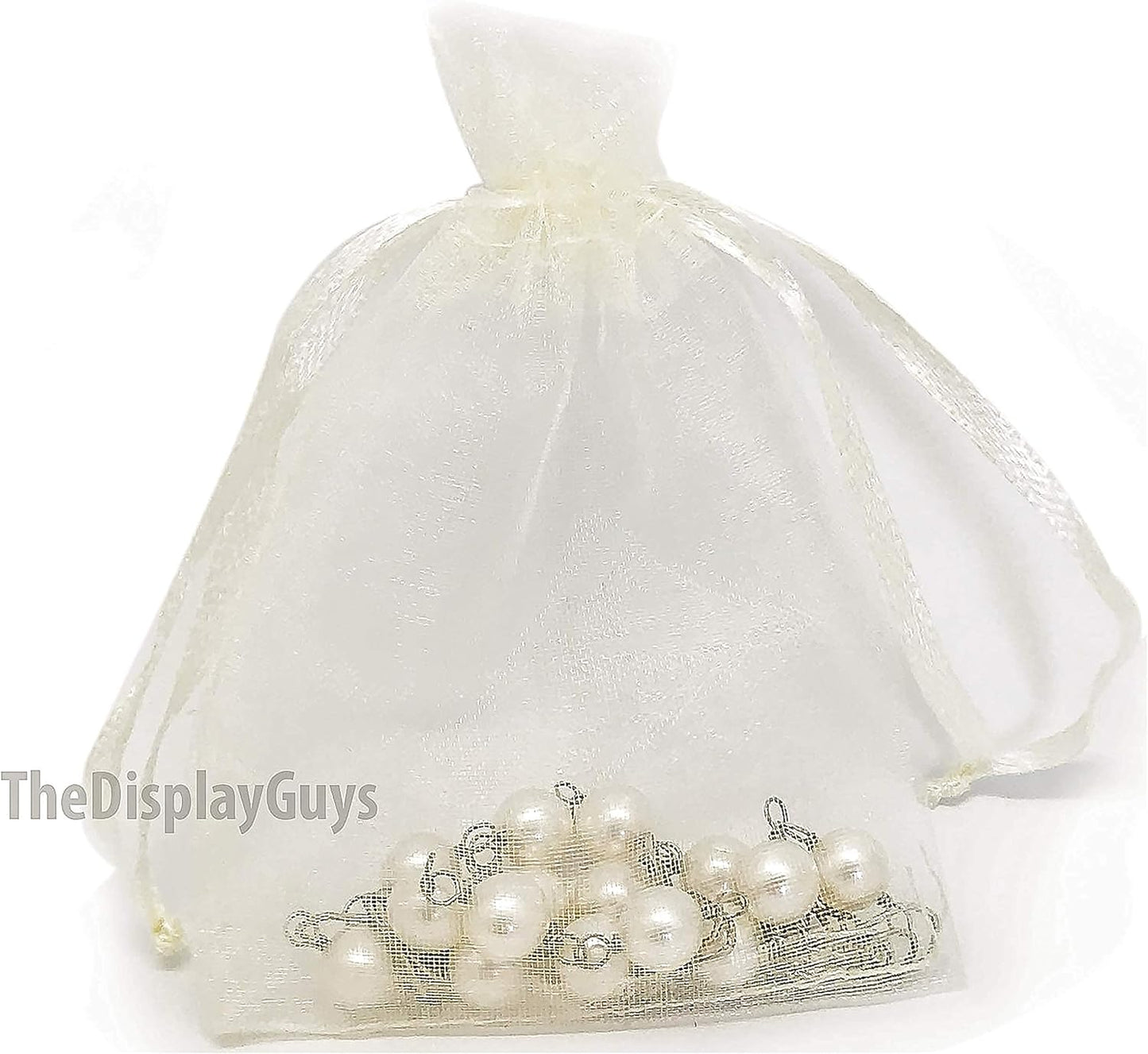 TheDisplayGuys 100-Pack XS 2 x 2 3/4" Cream/Beige Sheer Organza Gift Bags with Drawstring, Jewelry Candy Treat Wedding Party Favors Mesh Pouch