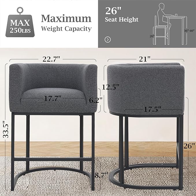 ClinQ 26" H Counter Height Bar Stools Set of 6, Modern Barrel Counter Stools - Image 2