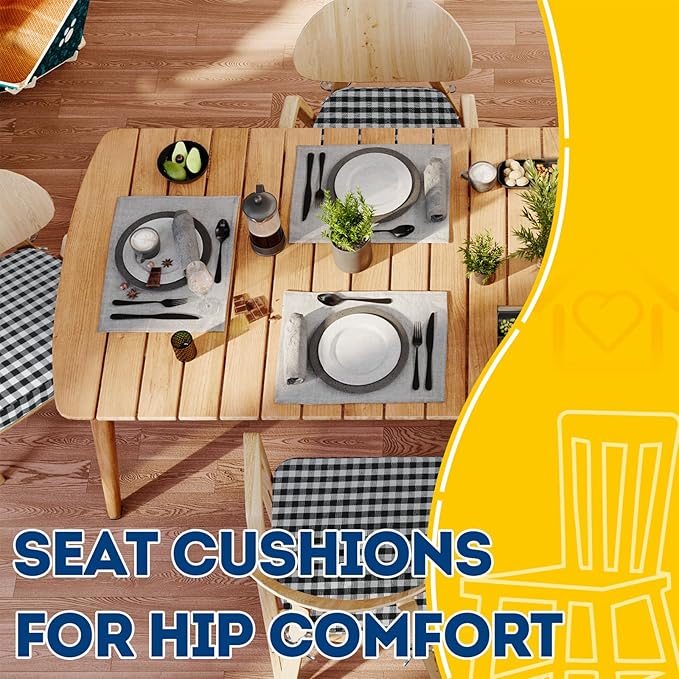 AAAAAcessories D-Shaped Chair Cushions, Machine-Washable Cover, Checkered - Image 8