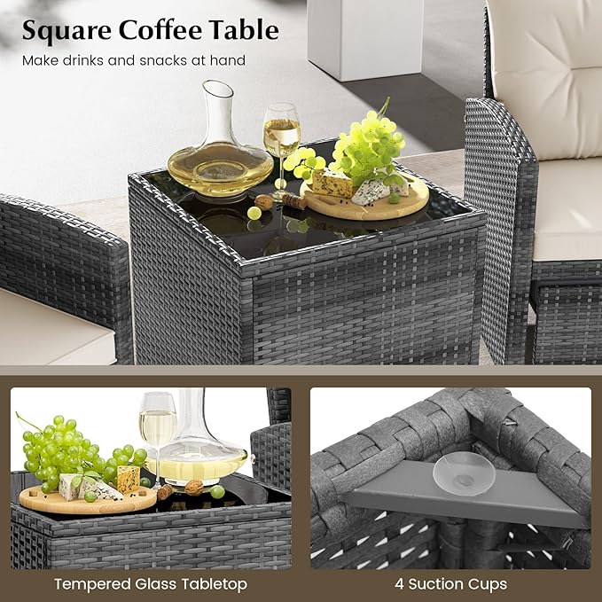 Tangkula 5 Pieces Patio Conversation Set, PE Wicker Rattan Outdoor Furniture Set - Image 6