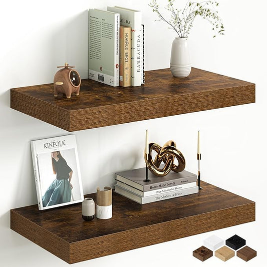 Fun Memories 12 Inch Deep Floating Shelf, 24 x 12 Rustic Wood Wall Shelf by FunMemories