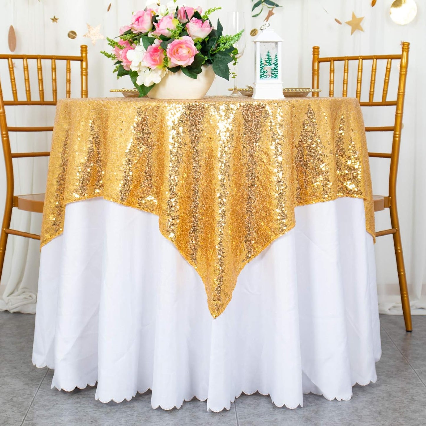 ShinyBeauty Sequin Tablecloth Table Linen Table Cover Table Overlays for Wedding Party Decor Backdrops ~1122S (54x54-Inch, Gold)
