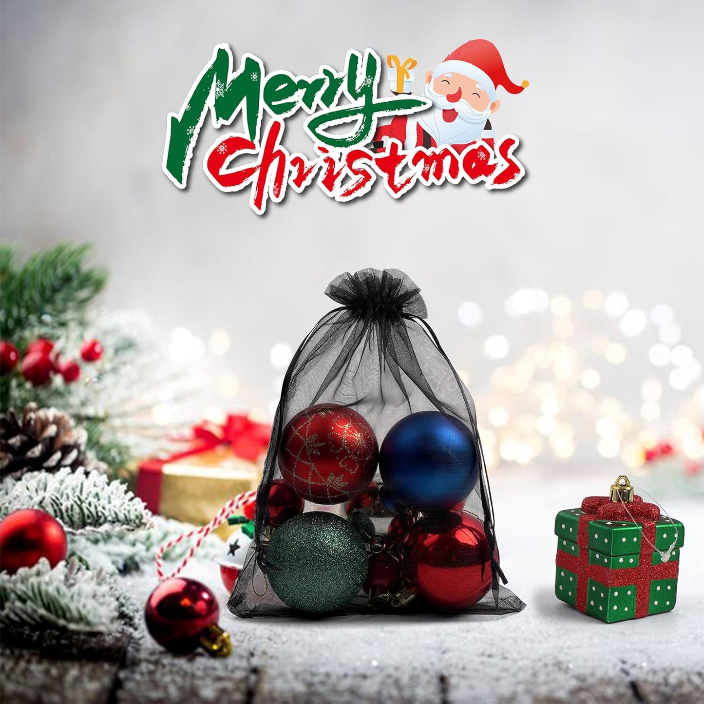 ANZNKU 100 Pack Premium Sheer Organza Bags 6x9 inches Mesh Gift Bags Drawstring for Halloween, Wedding, Festival, Makeup, Party Favor(Black)