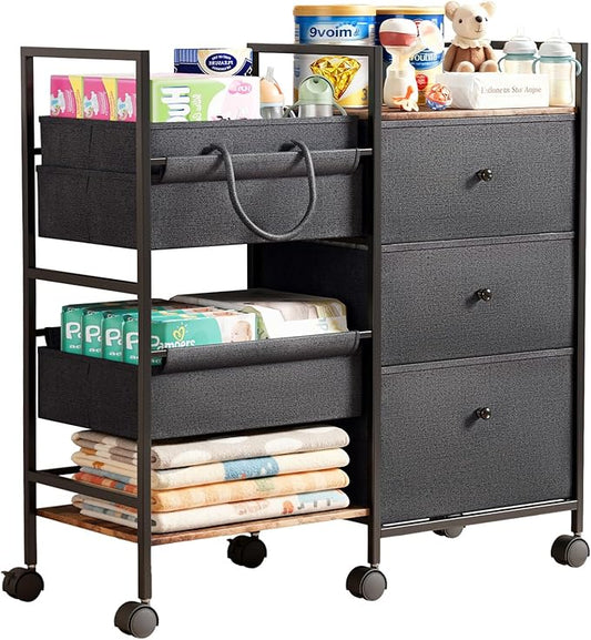 2-in-1 Baby Diaper Caddy Organizer and Storage-3 Tier Rolling Baby Cart by BG-BABYGO