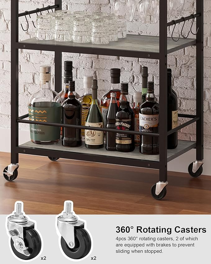TUTOTAK Bar Cart, Home Bar Serving Cart, Microwave Cart, Drink Cart, Mobile - Image 4