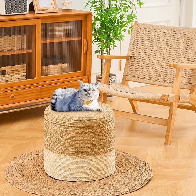 Wimarsbon Round Pouf Ottomans, Handwoven Natural Water Hyacinth Seagrass Pouffe - Image 2