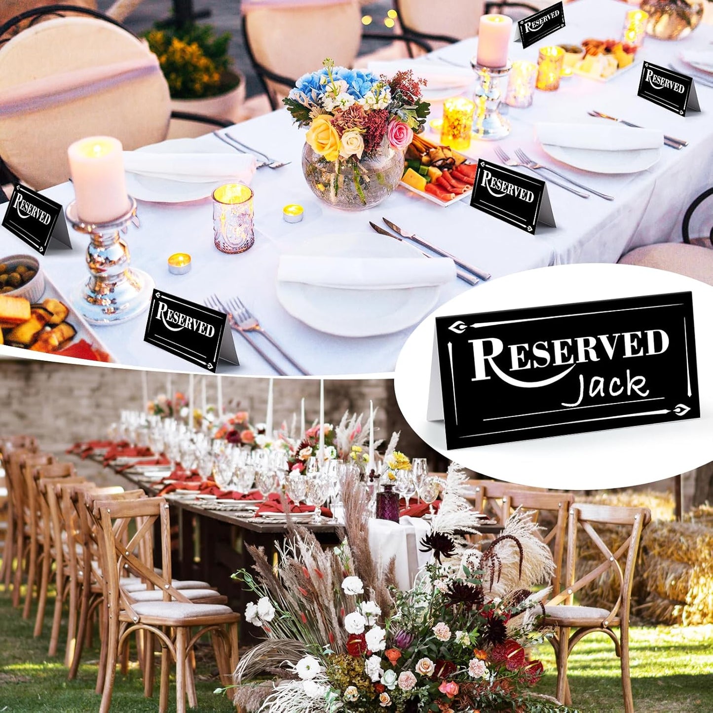 300 Pcs Paper Table Reserved Sign with Name Line Reserved Seating Signs Bulk Double Sided Signs for Reserving Seats Restaurant Wedding Reception Church Board Business Meeting (Black White)