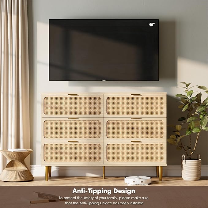 GarveeHome Rattan 6 Drawer Dresser - Image 4