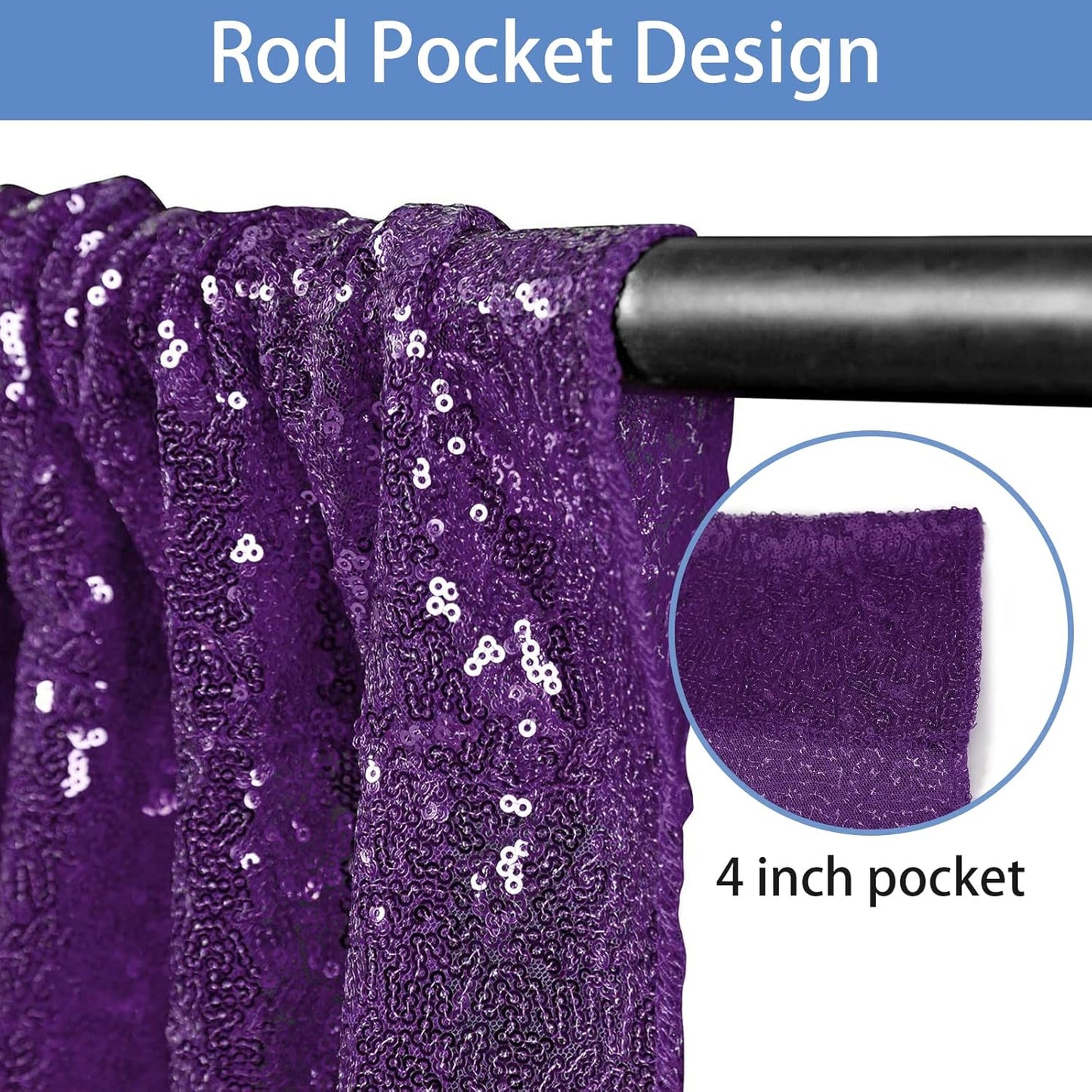 Hahuho Purple Sequin Backdrop Curtain, 2PCS 2FTx8FT Glitter Backdrop Curtain for Parties, Christmas, Wedding, Party Decoration（2 Panels, 2FT x 8FT, Purple