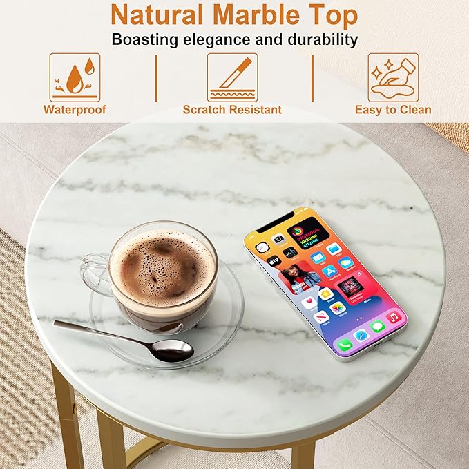 Function Home C Table End Table, Marble C Shaped Sofa Side Table, Couch Tables - Image 5