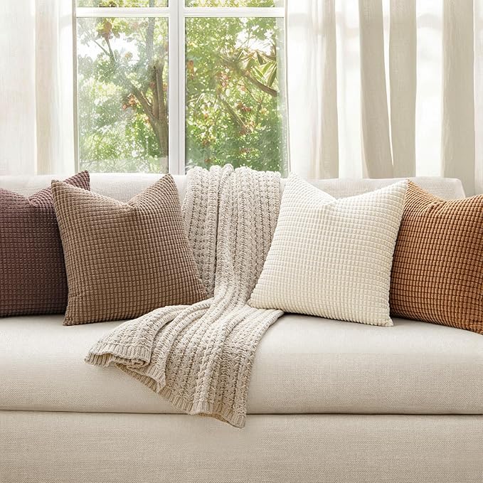 MIULEE Modern Farmhouse Decorative Lumbar Pillow Covers 18x18 Inch Set of 4 - Image 3