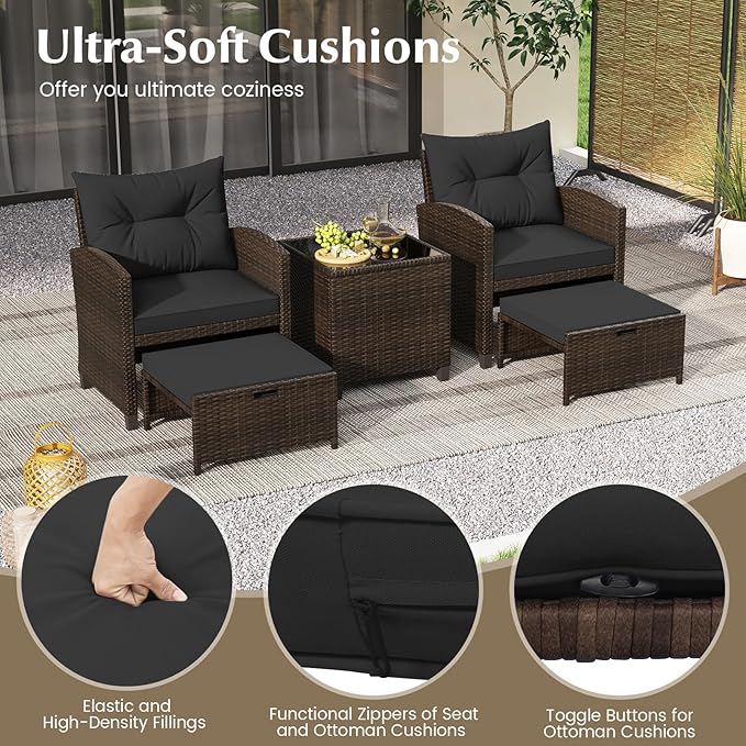Tangkula 5 Pieces Patio Conversation Set, PE Wicker Rattan Outdoor Furniture Set - Image 5