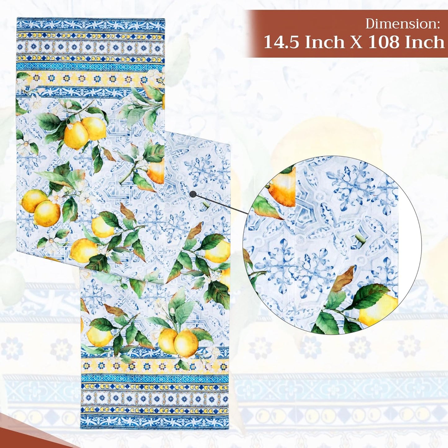 Maison d' Hermine Table Runner 100% Cotton Double Layer Table Runners 108 inches Long Decorative for Home Kitchen Dining Party Baby Shower Wedding Bridal Shower Spring Summer (Citrus, 14.50" x 108")