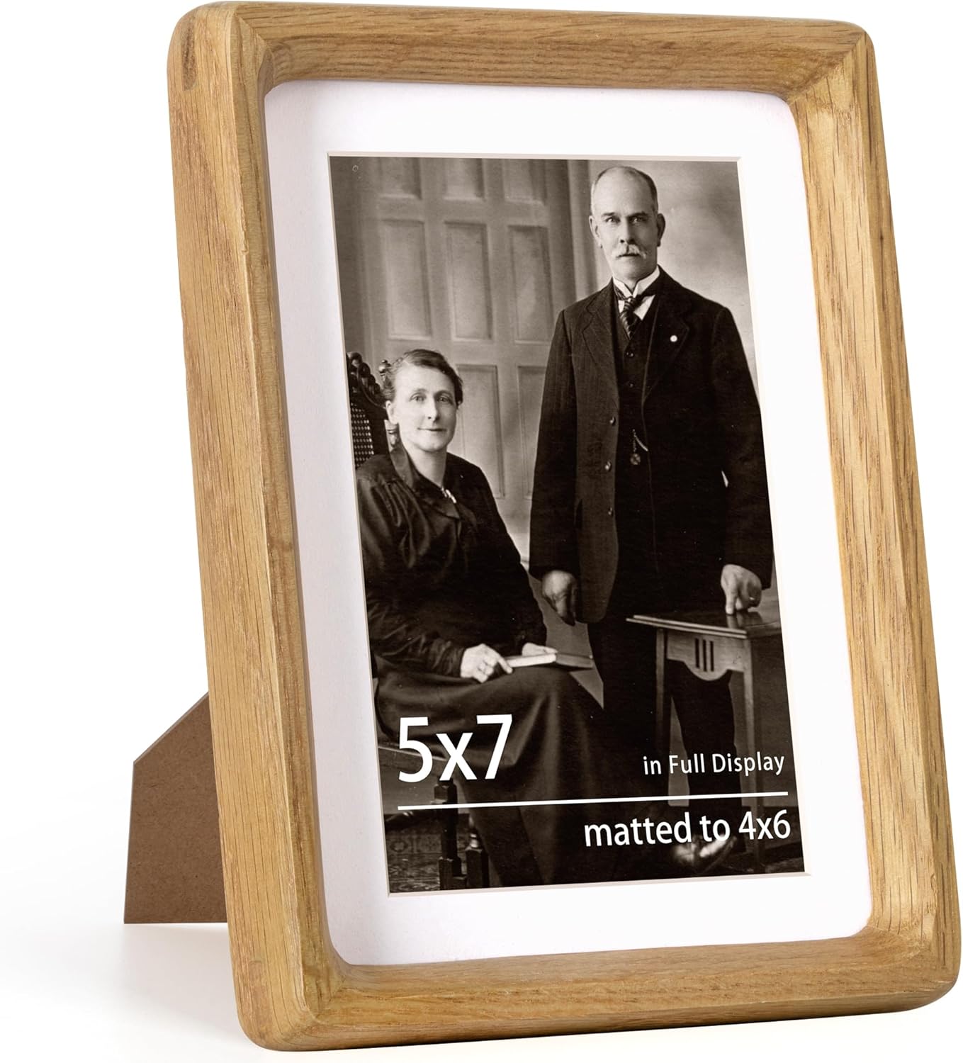 5x7 Wooden Picture Frames USA-Sourced Natural Oak Wood Solid Wood Photo Frame Handcrafted Rounded Corner with Mat to 4x6 Picture Display with Real Glass Family Picture, Wedding Picture