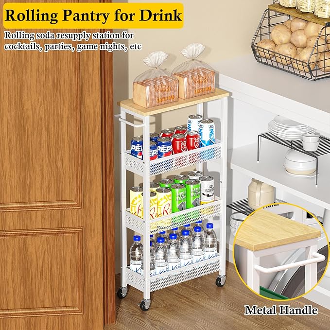 OKZEST Utility Slim Storage Cart, 4 Tier Small Rolling Kitchen Laundry Room Cart - Image 9