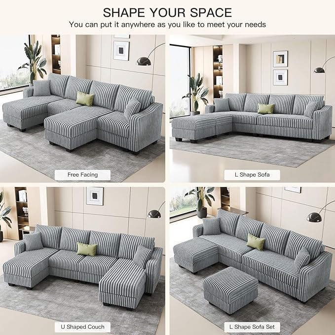 Belffin U Shaped Couch with Reversible Chaises Sectional Couches - Image 4