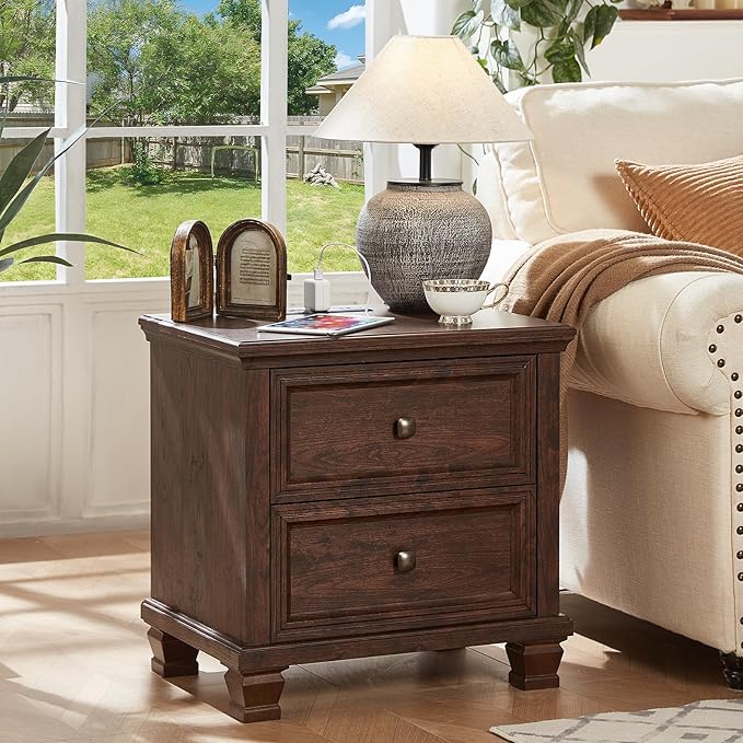 SAVOR LIFE Farmhouse Nightstand Set of 2, Rustic Low Nightstands - Image 3