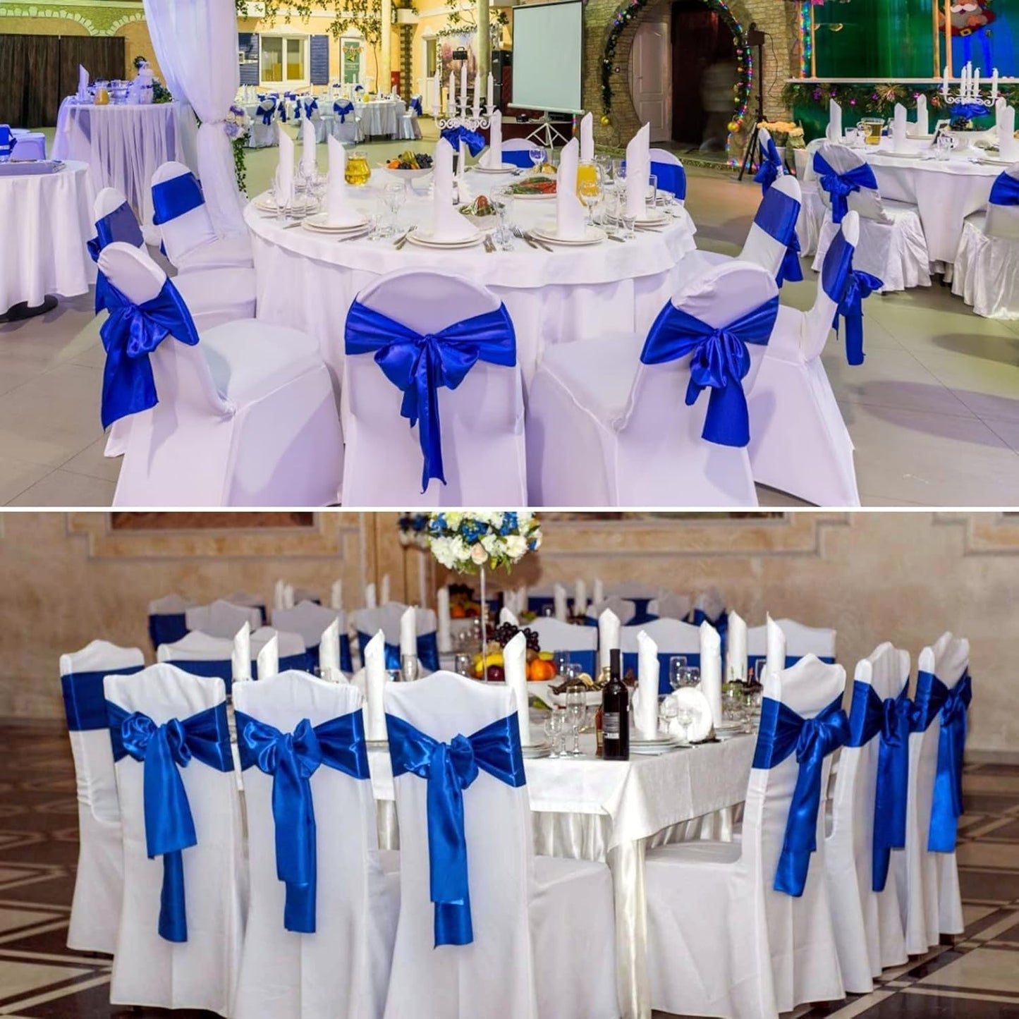 50 PCS Satin Chair Sashes Bows Decorative Universal Chair Cover Chair Ribbon Ties Back Sash for Wedding Birthday Party Ceremony Reception Hotel Events Banquet Restaurant Decor(7 x108 inch,Royal Blue)