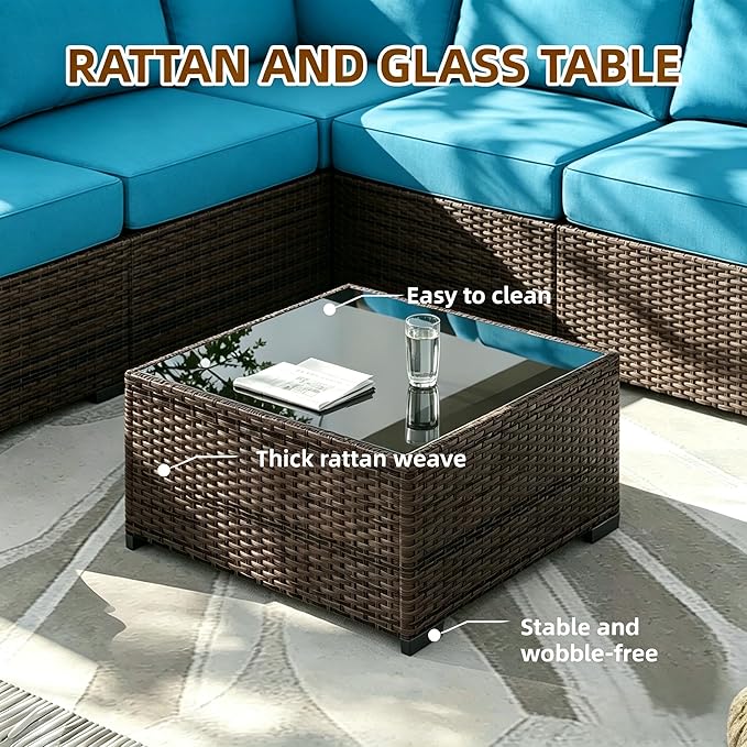 MOCHITO 7 Pieces Outdoor Patio Furniture Sets, All-Weather Sectional Sofa Dark - Image 2