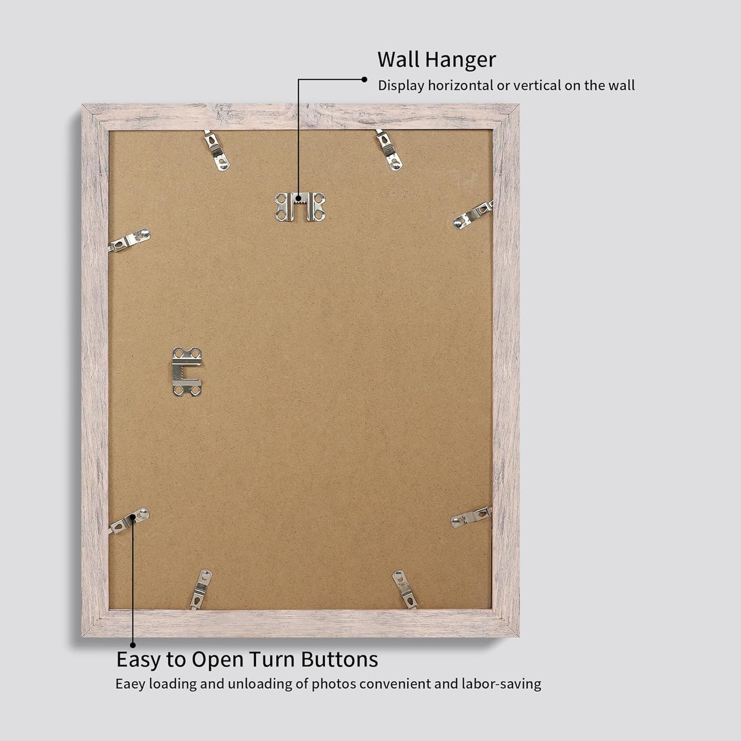 11x14 Picture Frame Set of 4 with Tempered Glass, Smoke Gray Frame Display 8x10 Pictures with Mat or 11 x 14 Without Mat, Wood Rustic Photo Frames for Horizontal or Vertical Wall Mounting