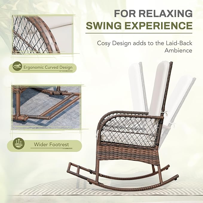 Greesum 3 Piece Outdoor Wicker Rocking Chairs Patio Furniture Set - Image 6