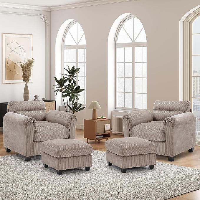 HAOMARKETS Corduroy 4-Piece Sofa Set, Upholstered Ottoman Set of 2 and Accent - Image 6