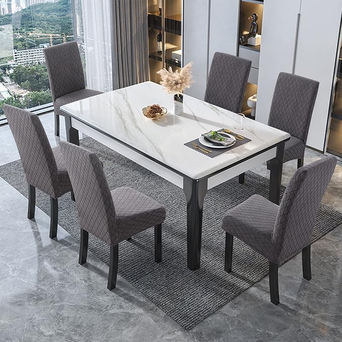 Genina Waterproof Chair Covers for Dining Room Set of 6, Stretch Jacquard - Image 6