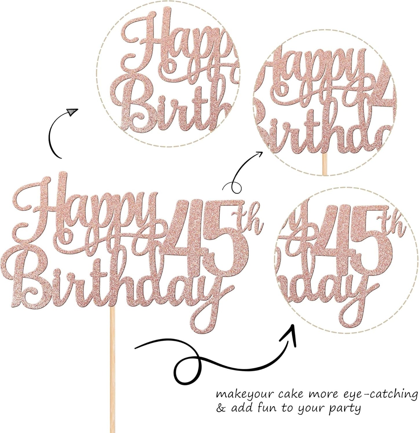 1 PCS Happy 45th Birthday Cake Topper Glitter Cheers to 45 Years Birthday Cake Pick 45 Fabulous Cake Decoration for Happy 45th Birthday Theme Party Decorations Supplies Rose Gold