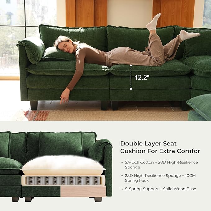 ELUCHANG 150" Oversized V-Shaped Cloud Couch Modular Sectional Sofa - Image 6