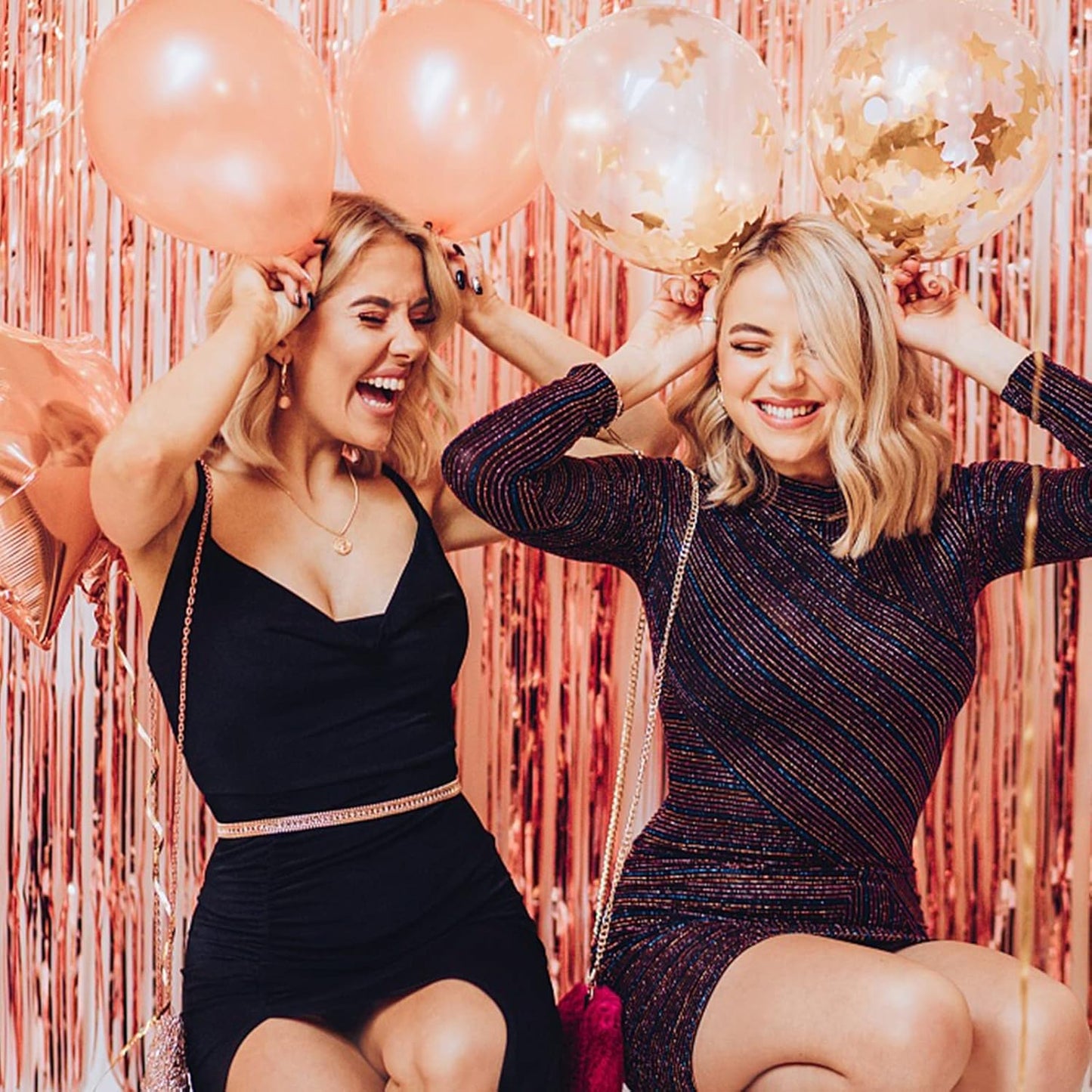 2 Pack Rose Gold Backdrop Birthday Decorations Foil Curtain Bachelorette Party Decor Rose Gold Decor Party Streamers Groovy Birthday Decorations Backdrop