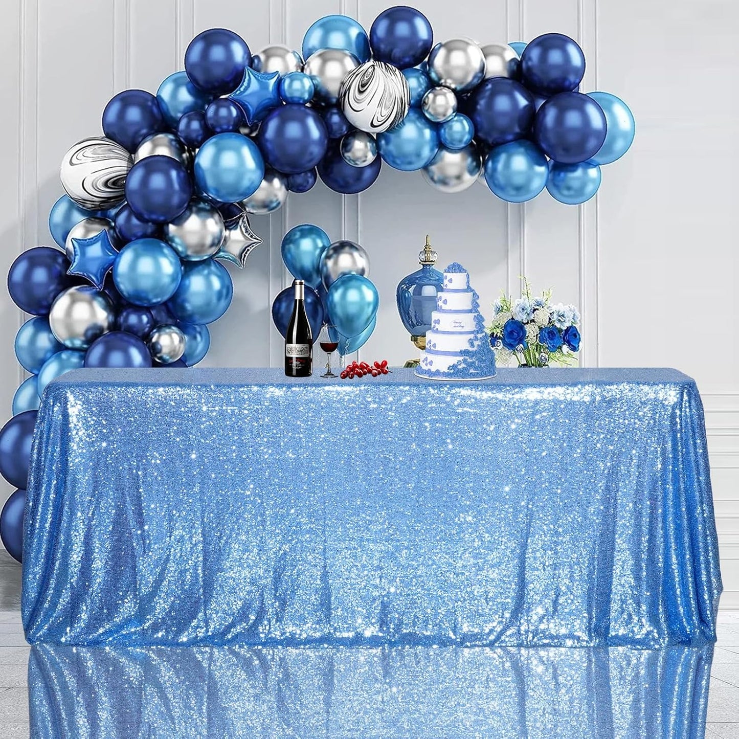 SquarePie Sequin Tablecloth 50 x 72 Inch Baby Blue Sparkly Table Linen for Wedding Party