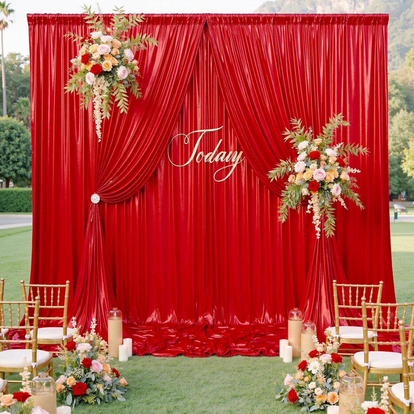 20x10ft Shimmer Red Sequin Backdrop Curtain for Parties, Thick Wrinkle Free Glitter Backdrop Drapes Photo Back Drop Curtains for Birthday Wedding Christmas Photography Background-4 Panels 5x10ft