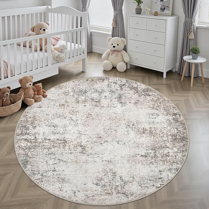 Round Area Rug for Living Room: 6 ft Washable Modern Abstract Soft Thin Rug - Image 4