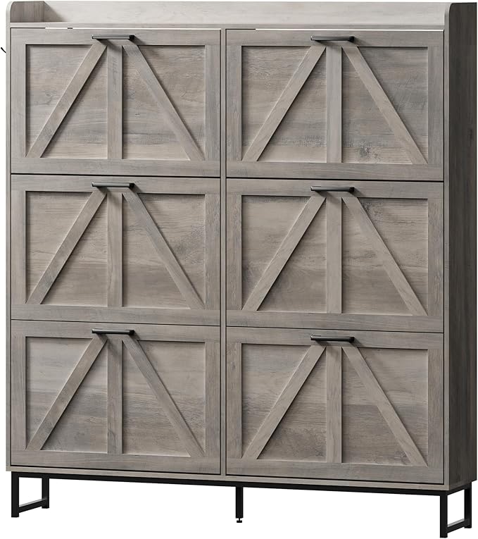 BORNOON Shoe Cabinet with 6 Flip Drawers Narrow Shoe Storage Cabinet Organizer - Image 8