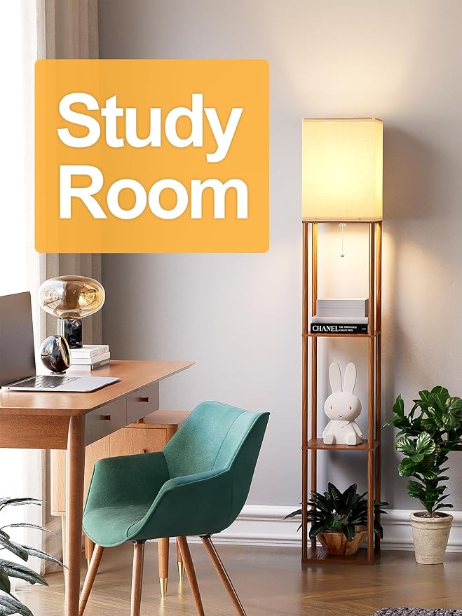 Floor Lamp with Shelves for Living Room Walnut Brown, Shelf Floor Lamp with 3 - Image 8