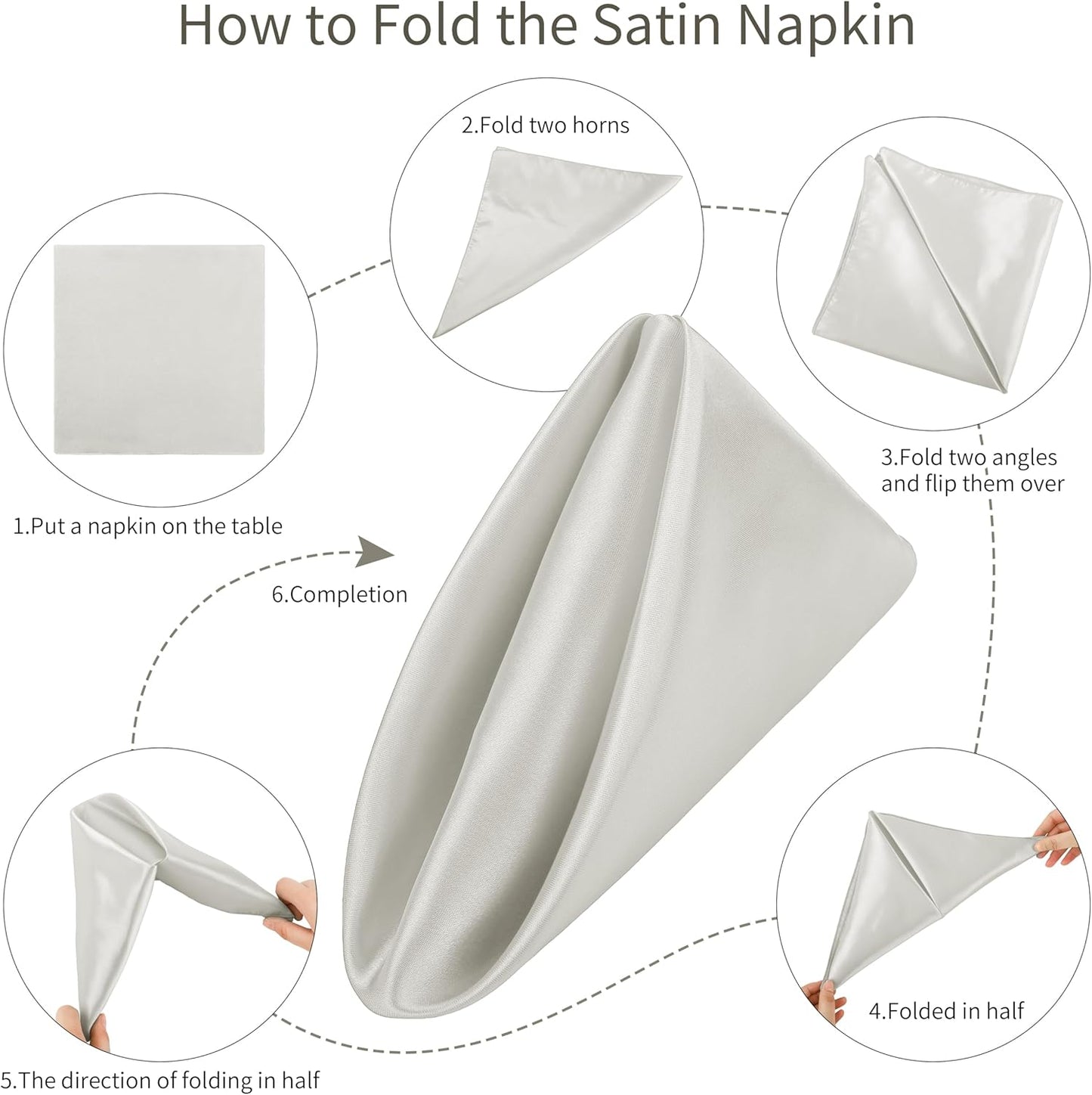 Aneco 16 Pack Square Satin Napkin Bright Silk Table Napkin Soft Smooth Fabric Table Napkin for Wedding Banquet Party Decoration, Grey, 20 x 20 Inch