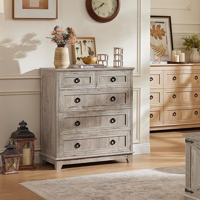 Joaxswe Farmhouse 5 Drawer Dresser - Image 7