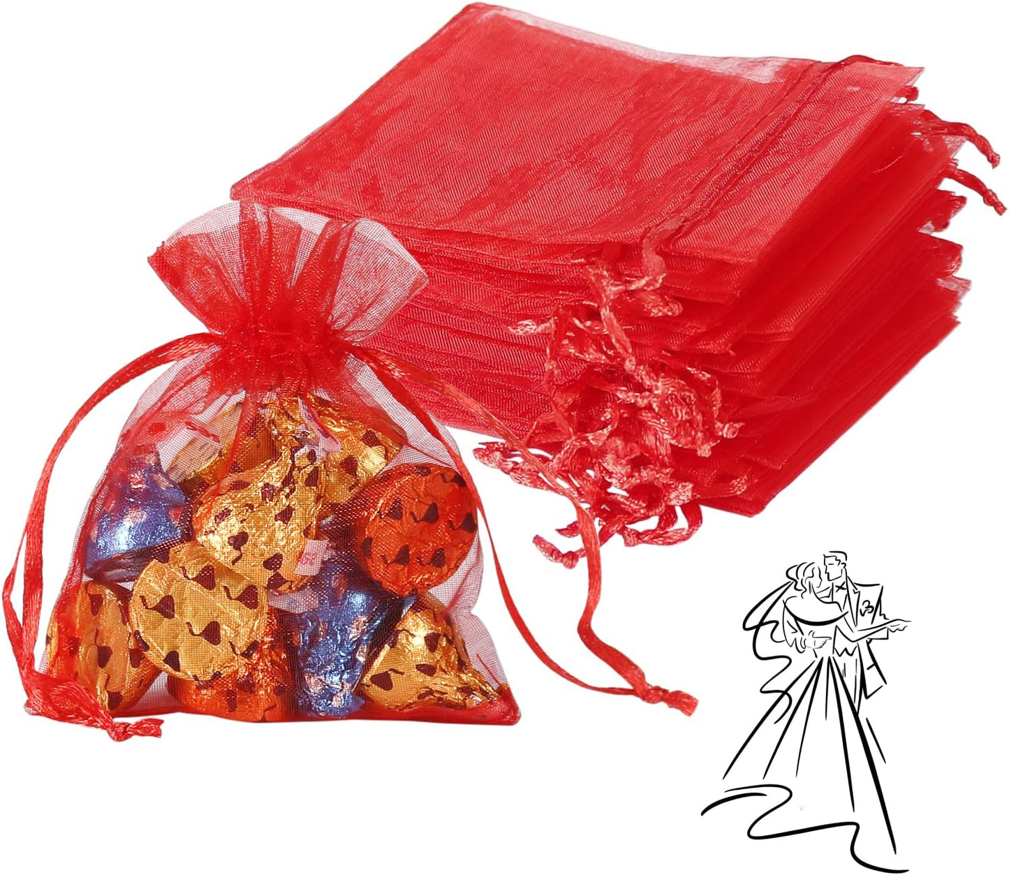 YQL Organza Bags 3x4,100PCS Red Mini Drawstring Bags Organza Jewelry Pouches Wedding Party Valentine Gift Mesh Candy Bag