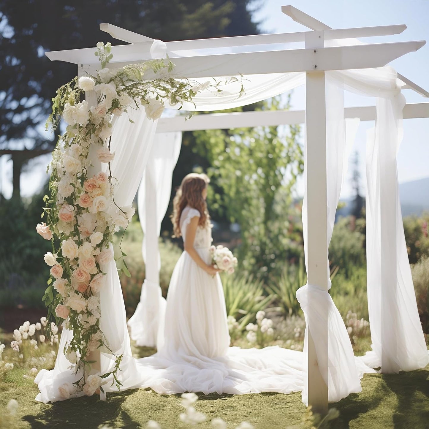 Wedding Arch Draping Fabric 2 Panels 30" X 20FT Sheer Arch Drapes Fabric White Backdrop Curtains for Wedding Arbor Ceremony Birthday Party