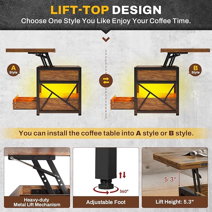 Itaar 40" Lift Top Coffee Table, 4 in 1 Coffee Tables - Image 7