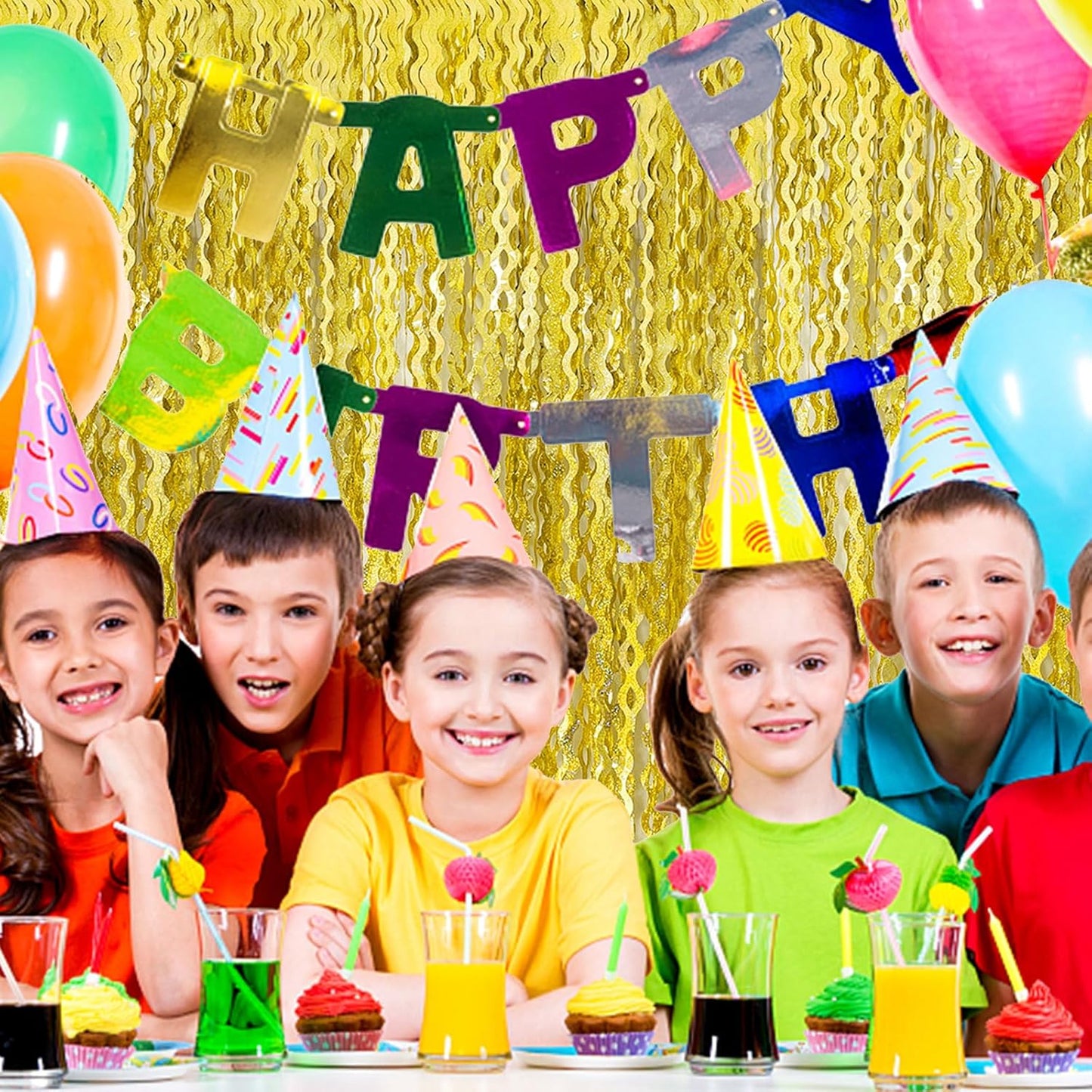 2 Pack Gold Fringe Curtain Backdrop Tinsel Streamers Birthday Party Decorations Photo Booth Backdrop Halloween New Year Graduation Theme Party Decorations