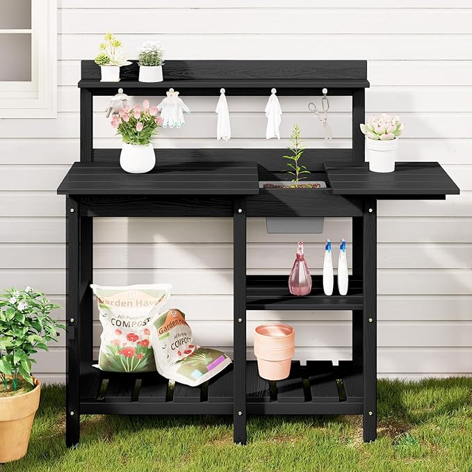 SERWALL Outdoor Potting Bench 2-Piece Set, Rot-Resistant HDPE Potting Table - Image 5