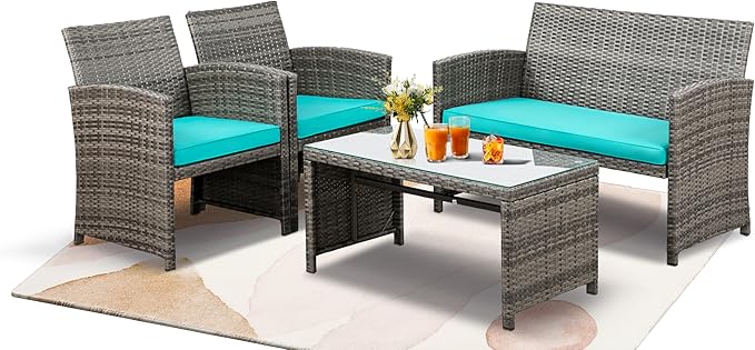 SUNLEI 4-Piece Outdoor Patio Furniture Set, Rattan Chair Wicker Conversation Set - Image 9
