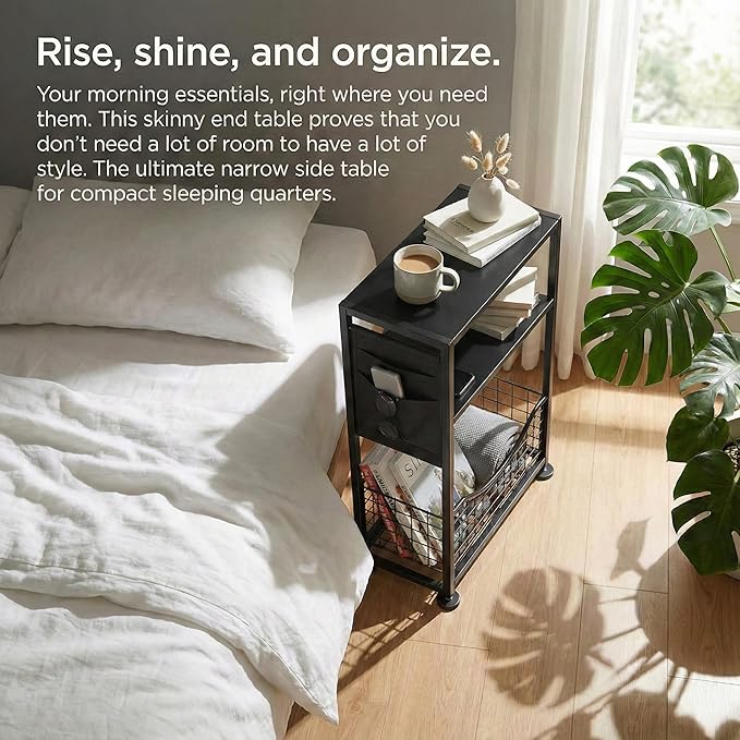 Skinny Side Table with Storage, 3 Tier Slim Side Tables - Image 5