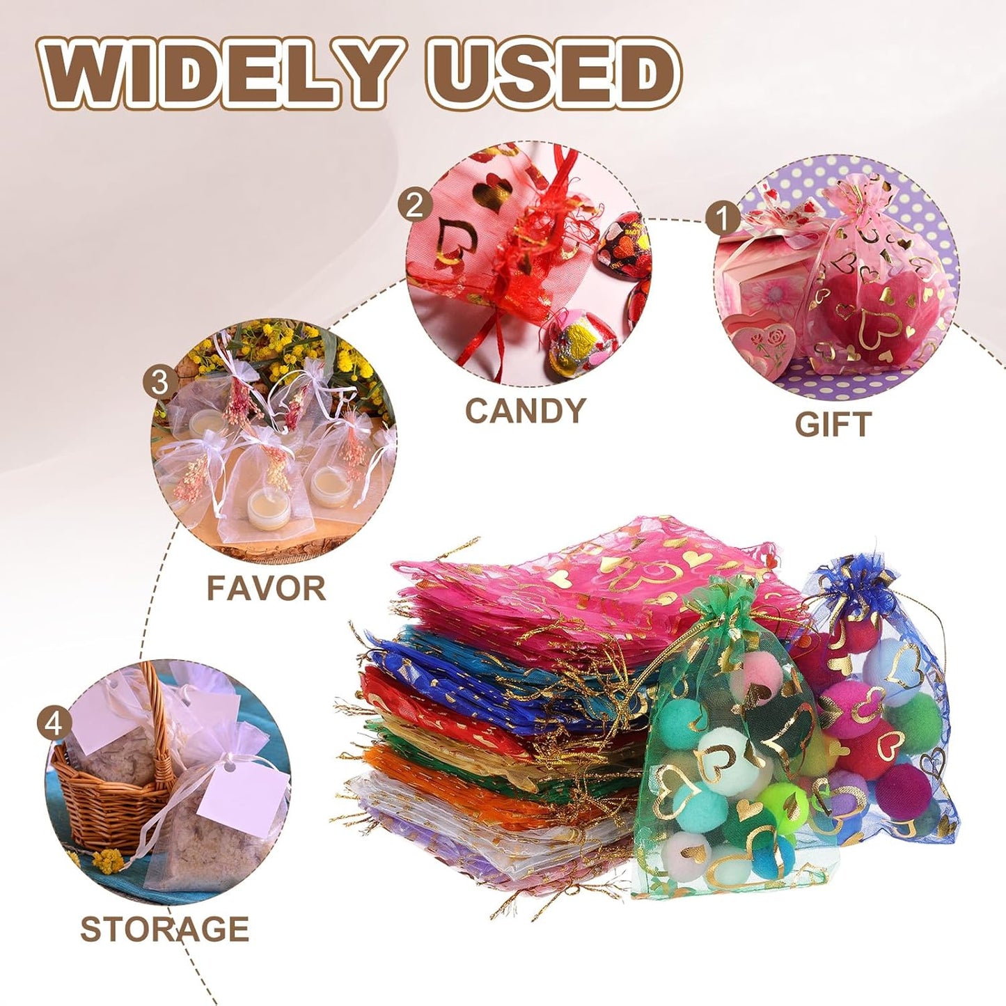 PATIKIL 50 Pcs 4x6 Inch Heart Printed Organza Bags, Gold Silver Sheer Heart Organza Bags with Drawstring for Christmas Candy Jewelry Party Wedding Favor Gift