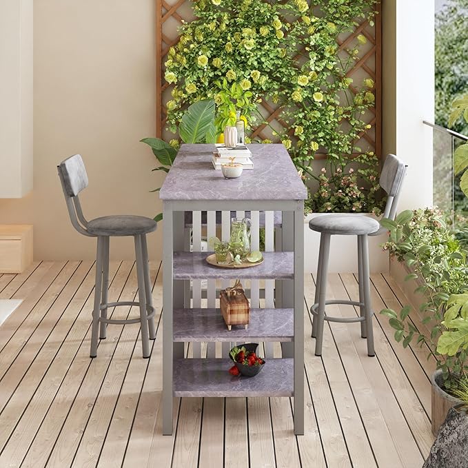 AWQM 3-Piece Bar Table and Chairs Set, Modern Glay Table - Image 6