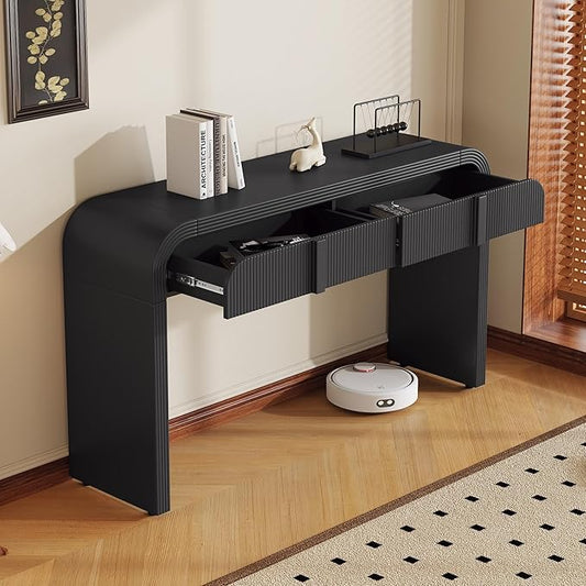 55'' Wood Console Table Sofa Table Entryway Table, Unique Modern Rounded by LynHomeFurnitureMall