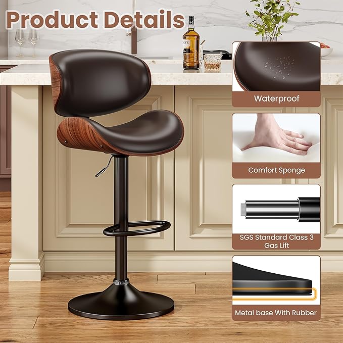 YaFiti Swivel Bar Stools Set of 2, Modern PU Leather Adjustable Counter Stool - Image 6