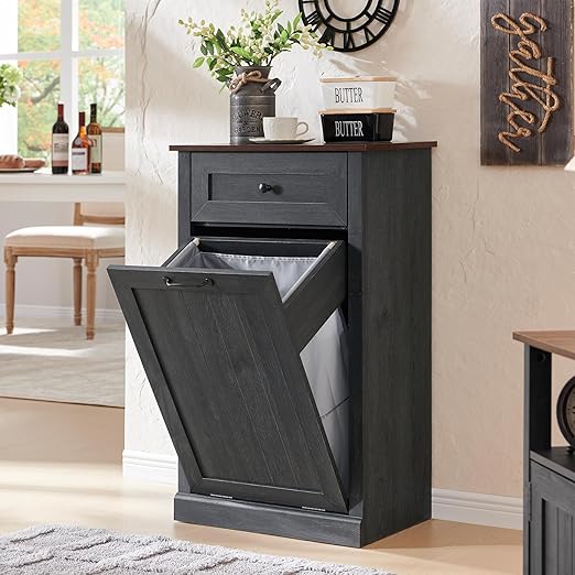 IFGET Tilt Out Trash Can Cabinet, 10 Gallon Farmhouse Laundry Hamper Cabinet by IFGETEnrichYourLivingSpace