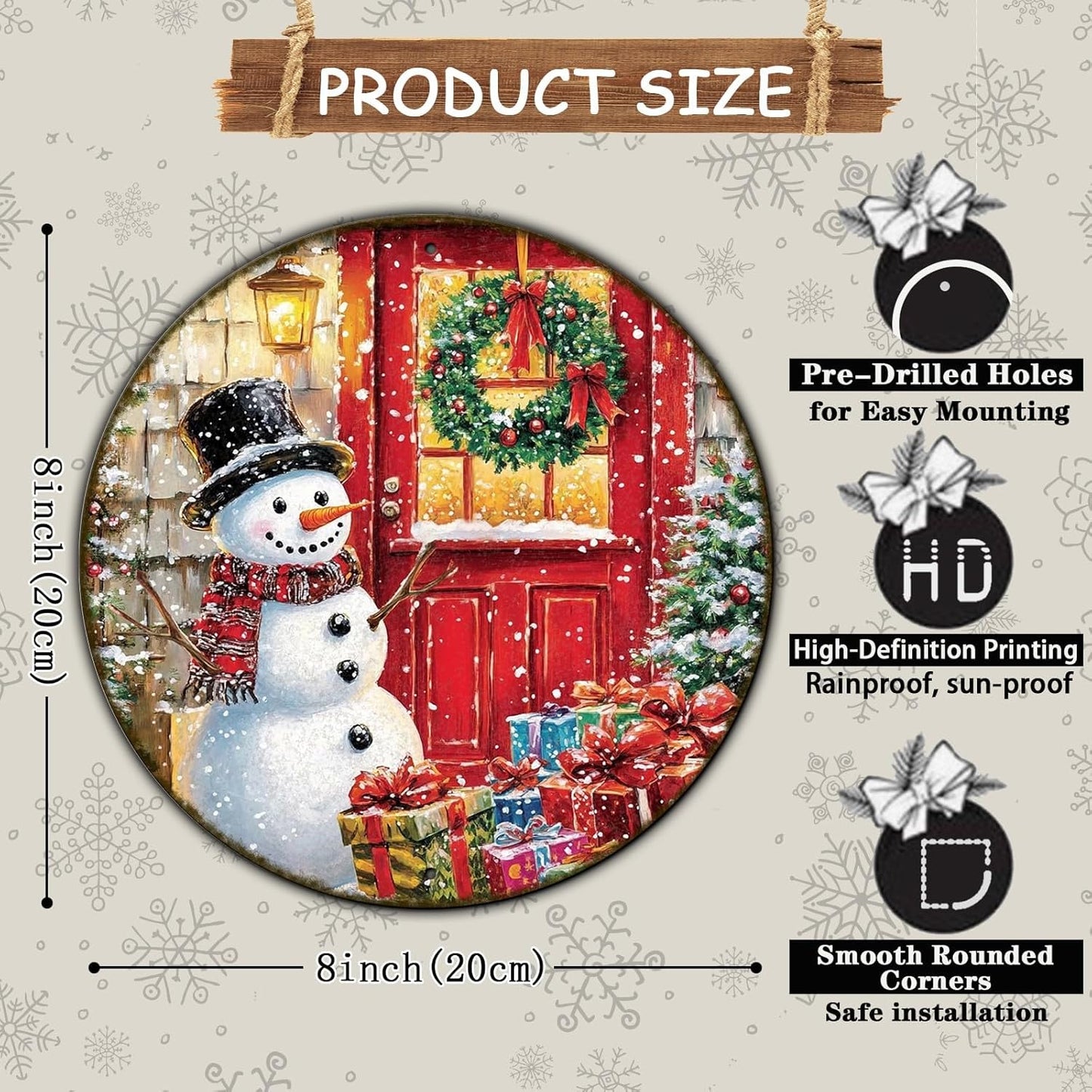 Round Wall Decor Christmas Metal Tin Sign Snowman Sign Rustic Wall Decor Wall Plaque Snowman Wreath Sign for Christmas Round Wreath Wall Decor Vintage Garage Yard Home Decor 8 * 8 in